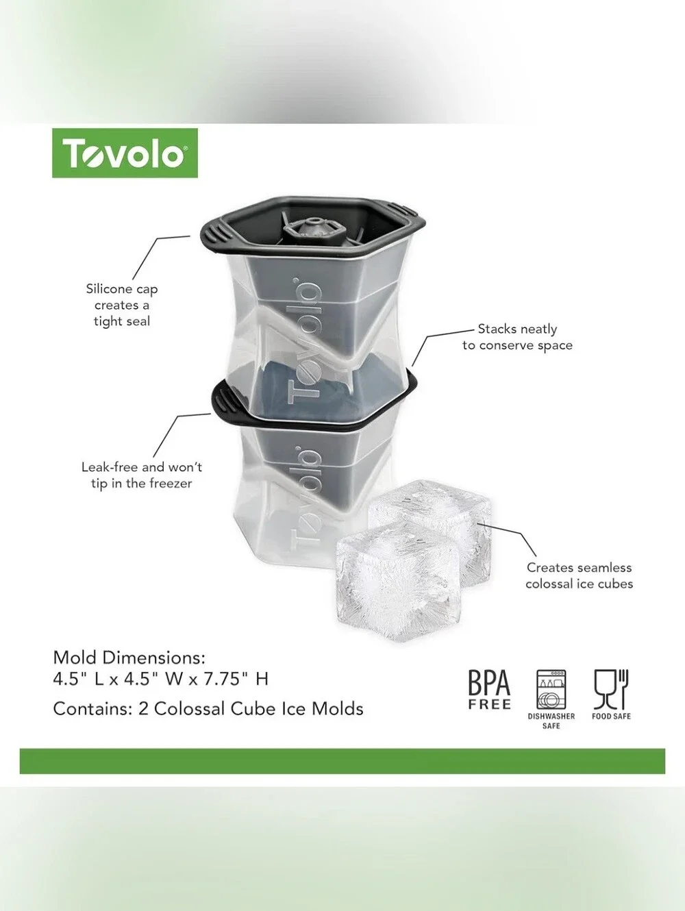 Set of 4 Tovolo Ice Molds: 2 Spheres & 2 XL Cubes for Whisky/Cocktails, BPA Free